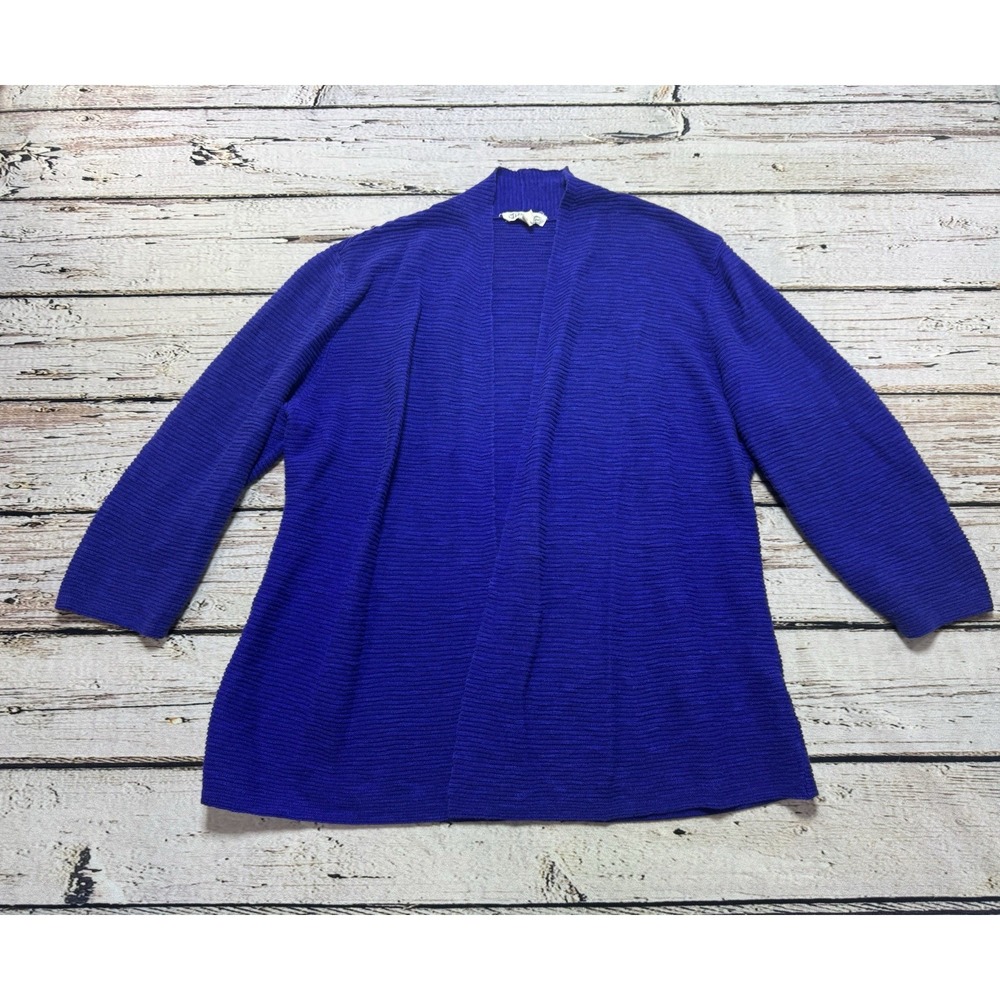 Eileen Fisher Cotton Linen Blend Purple Open Cardigan Sweater 3/4 Sleeves Sz M